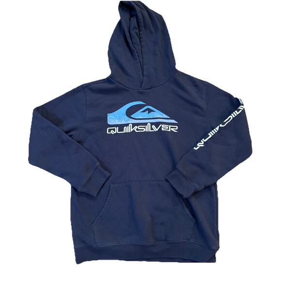 Y2K Vintage Quicksilver Boys Large Size 14/16 Navy Blue Hoodie Front Surf Skate - Picture 1 of 3